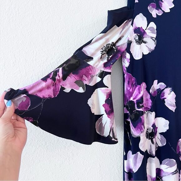 Lauren Ralph Lauren Womens Navy Purple Floral Cold Shoulder Print Dress Size 2 - Picture 2 of 8